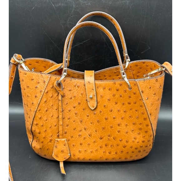 Dooney‎ & Bourke Sahara Small Camilla Brown Orange Ostrich Handbag See Descript - Picture 1 of 13
